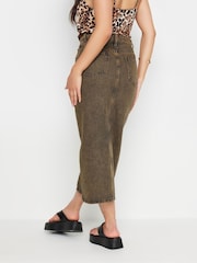 PixieGirl Petite Brown Acid Wash 100% Cotton Midi Skirt - Image 3 of 5