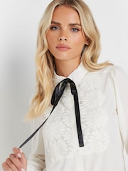 PixieGirl Petite Cream Tie Neck Lace Trim Blouse - Image 4 of 4