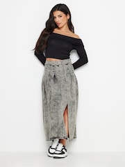 PixieGirl Petite Acid Wash Pleated 100% Cotton Midi Skirt - Imaginea 1 din 5