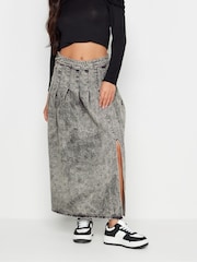 PixieGirl Petite Acid Wash Pleated 100% Cotton Midi Skirt - Imaginea 2 din 5
