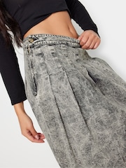 PixieGirl Petite Acid Wash Pleated 100% Cotton Midi Skirt - Imaginea 3 din 5