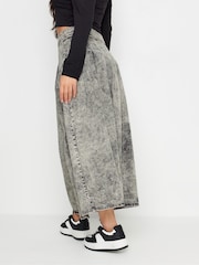 PixieGirl Petite Acid Wash Pleated 100% Cotton Midi Skirt - Imaginea 4 din 5