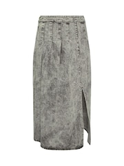 PixieGirl Petite Acid Wash Pleated 100% Cotton Midi Skirt - Imaginea 5 din 5
