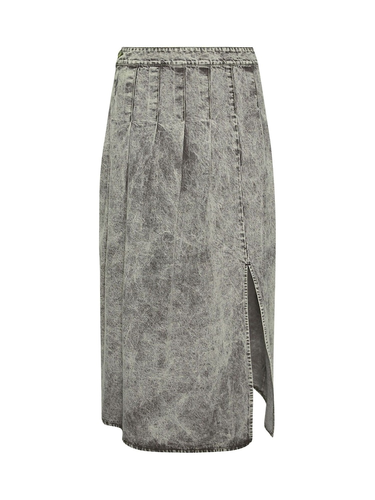 PixieGirl Petite Acid Wash Pleated 100% Cotton Midi Skirt - Imaginea 5 din 5