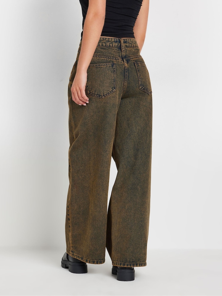 PixieGirl Petite Brown Brown Washed Wide Leg 100% Cotton Jeans - Image 3 of 4