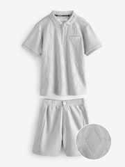 Baker by Ted Baker Textured Grey Polo Shirt and Shorts Set - Изображение 1 из 8