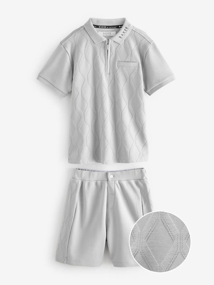 Baker by Ted Baker Textured Grey Polo Shirt and Shorts Set - Изображение 1 из 8