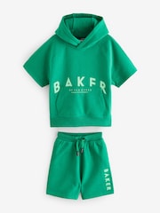 Baker by Ted Baker Green Short Sleeve 100% Cotton Hoodie and Shorts Set - Image 3 of 7