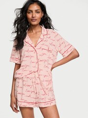 Victoria's Secret Purest Pink/Lipstick Red Script Modal Short Pyjama Set - Image 1 of 3