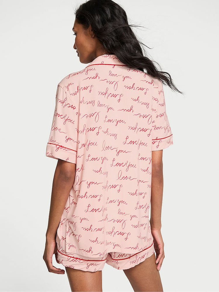 Victoria's Secret Purest Pink/Lipstick Red Script Modal Short Pyjama Set - Image 2 of 3 Victoria's Secret Purest Pink/Lipstick Red Script Modal Short Pyjama Set - Image 2 of 3