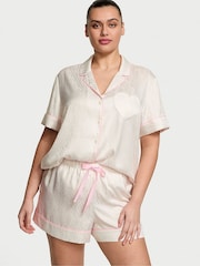 Victoria's Secret Coconut White Heart Pocket Satin Short Pyjama Set - Image 1 of 3