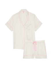 Victoria's Secret Coconut White Heart Pocket Satin Short Pyjama Set - Image 3 of 3