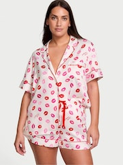 Victoria's Secret Coconut White & Lipstick Kisses Satin Short Pyjama Set - Image 1 of 3