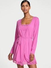 Victoria's Secret New Peony Pink Modal Lace Trim Robe - Image 1 of 3