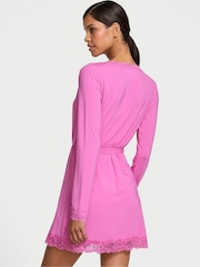 Victoria's Secret New Peony Pink Modal Lace Trim Robe - Image 2 of 3