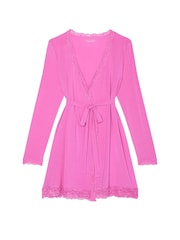 Victoria's Secret New Peony Pink Modal Lace Trim Robe - Image 3 of 3