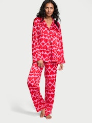 Victoria's Secret New Peony & Lipstick Pink Hearts Satin Long Pyjama Set - Image 1 of 3