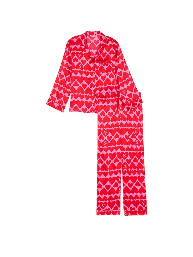 Victoria's Secret New Peony & Lipstick Pink Hearts Satin Long Pyjama Set - Image 3 of 3