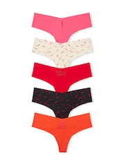 Victoria's Secret PINK Red/Green/Black/Pink Thong 5 Pack Knickers - Image 1 of 2