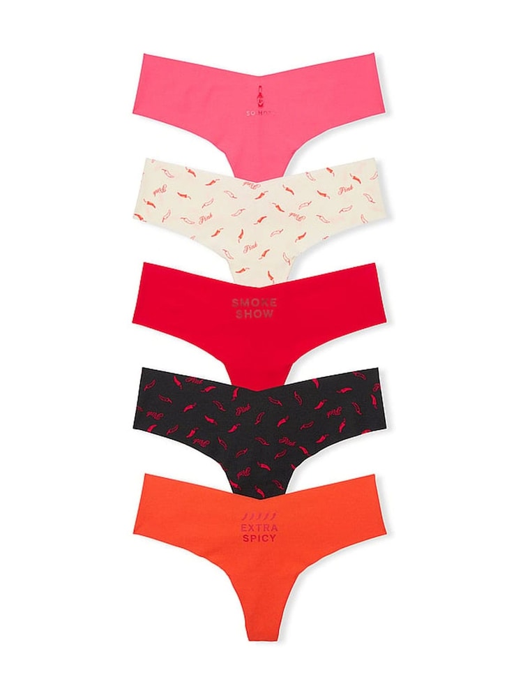 Victoria's Secret PINK Red/Green/Black/Pink Thong 5 Pack Knickers - Image 1 of 2