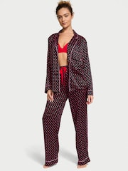 Victoria's Secret Black & Pink Two Tone Hearts Satin Long Pyjama Set - Image 1 of 4