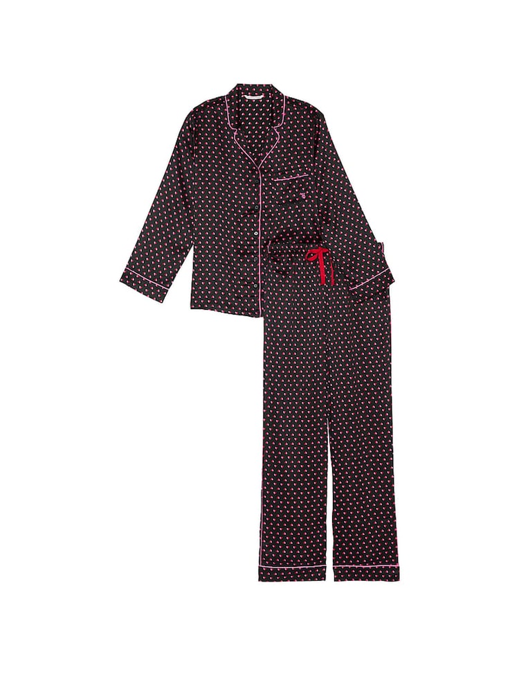 Victoria's Secret Black & Pink Two Tone Hearts Satin Long Pyjama Set - Image 3 of 4
