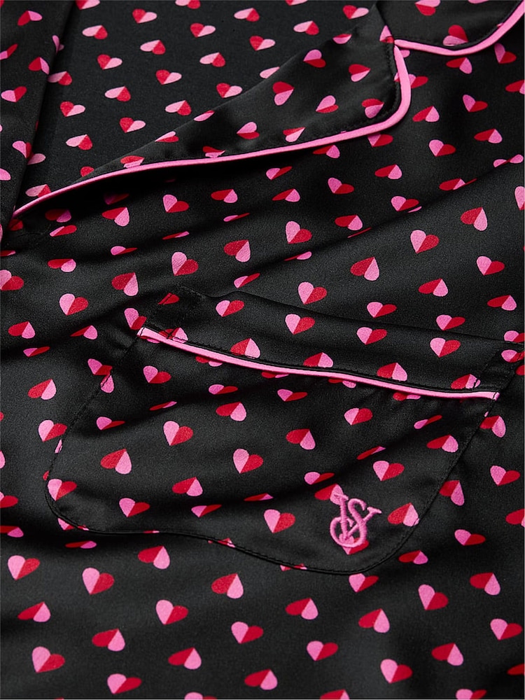 Victoria's Secret Black & Pink Two Tone Hearts Satin Long Pyjama Set - Image 4 of 4