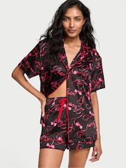 Victoria's Secret Black Love Script Satin Short Pyjama Set. - Image 1 of 3