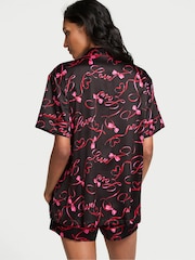 Victoria's Secret Black Love Script Satin Short Pyjama Set. - Image 2 of 3