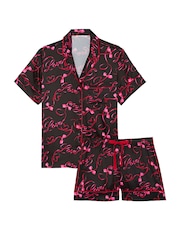 Victoria's Secret Black Love Script Satin Short Pyjama Set. - Image 3 of 3