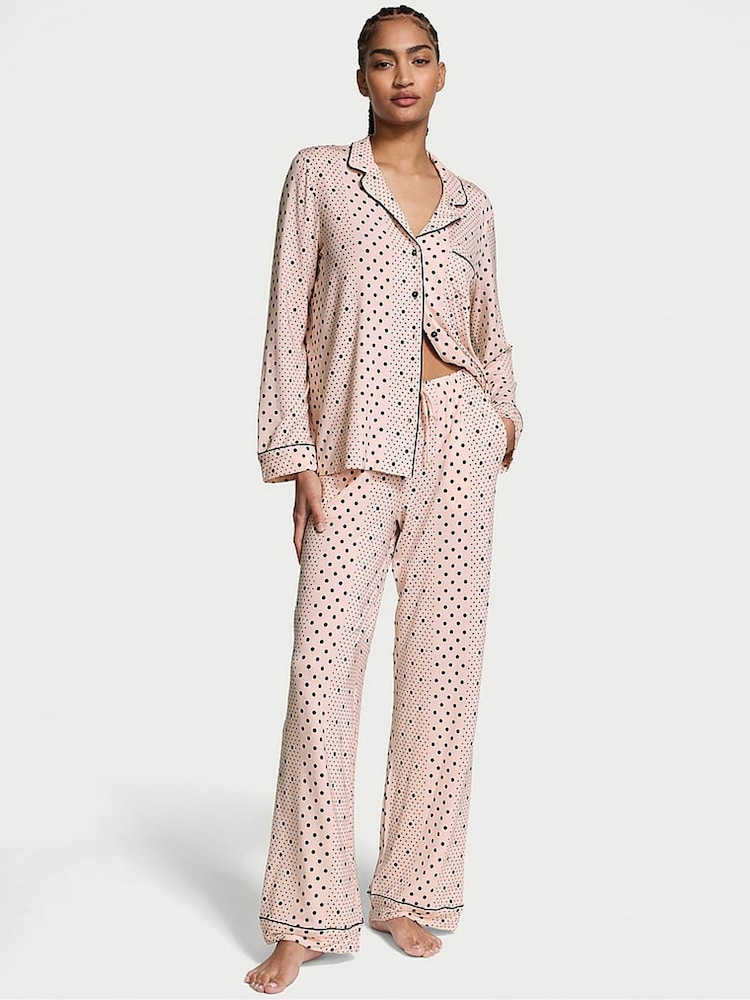 Victoria's Secret Purest Pink Dotted Stripe Modal Long Pyjama Set - Image 1 of 3