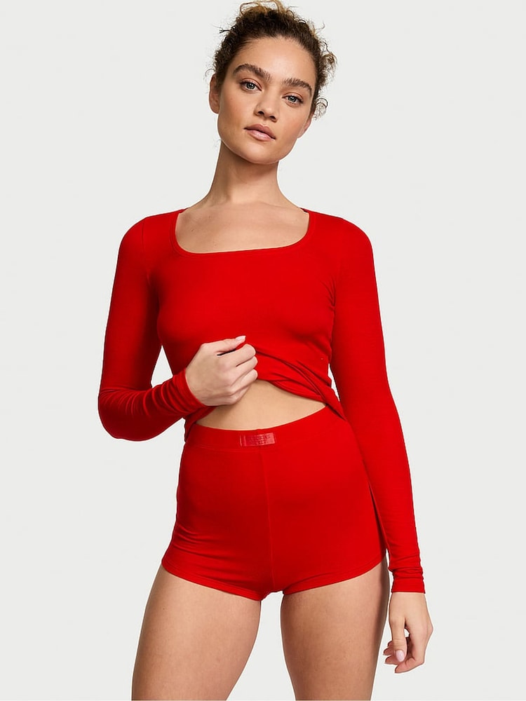 Victoria's Secret Lipstick Red Modal Rib Short Pyjama Set - Image 1 of 3