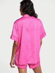 Victoria's Secret New Peony Pink Logo Hearts Satin Short Pyjama Set - Image 2 of 3