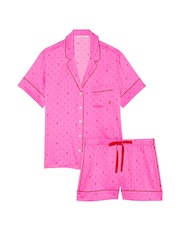 Victoria's Secret New Peony Pink Logo Hearts Satin Short Pyjama Set - Image 3 of 3