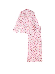 Victoria's Secret Coconut White/ Lipstick Pink Kisses Satin Long Pyjama Set - Image 3 of 3