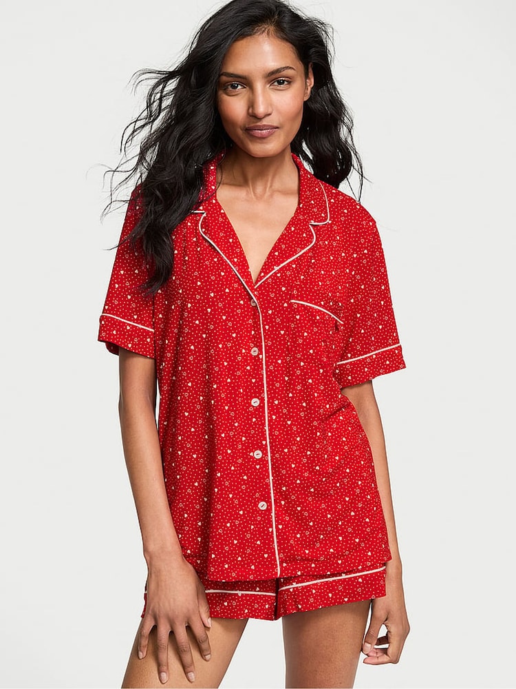 Victoria's Secret Lipstick Heart Dot Red Modal Short Pyjama Set - Image 1 of 3