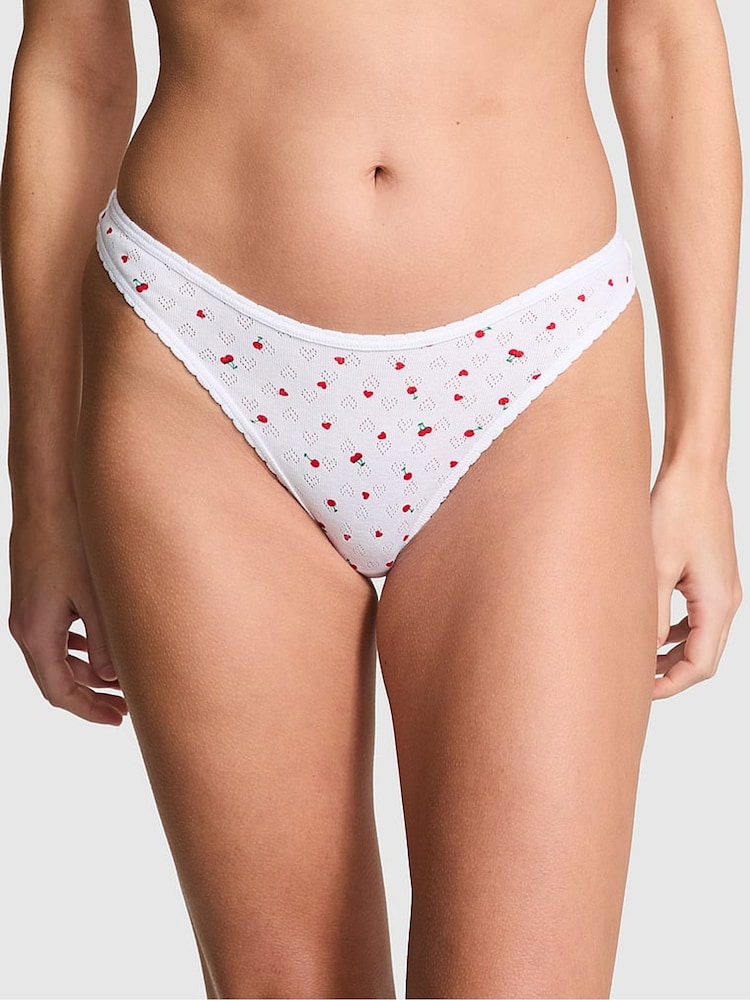 Victoria's Secret PINK White Cherry Thong Cotton Knickers - Image 1 of 3
