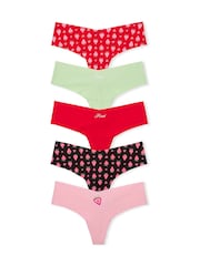 Victoria's Secret PINK Red/Pink/White/Black/Orange Thong 5 Pack Knickers - Image 1 of 1