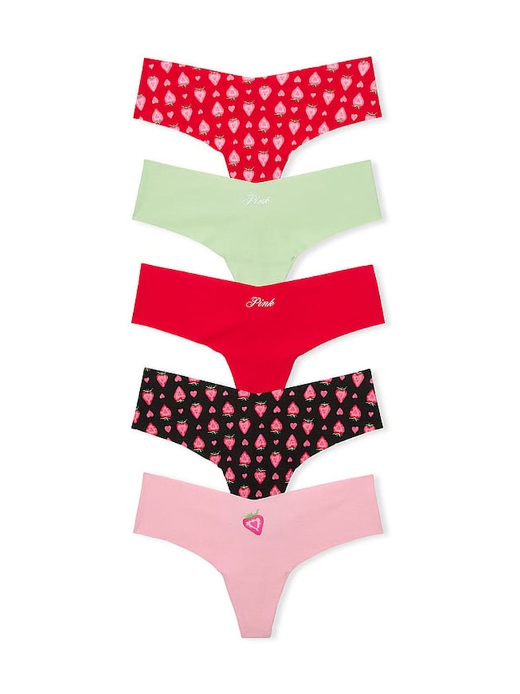 Victoria's Secret PINK Red/Pink/White/Black/Orange Thong 5 Pack Knickers - Image 1 of 1