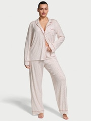 Victoria's Secret Coconut White & Lipstick Red Heart Dot Modal Long Pyjama Set - Image 1 of 3