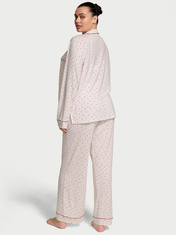 Victoria's Secret Coconut White & Lipstick Red Heart Dot Modal Long Pyjama Set - Image 2 of 3