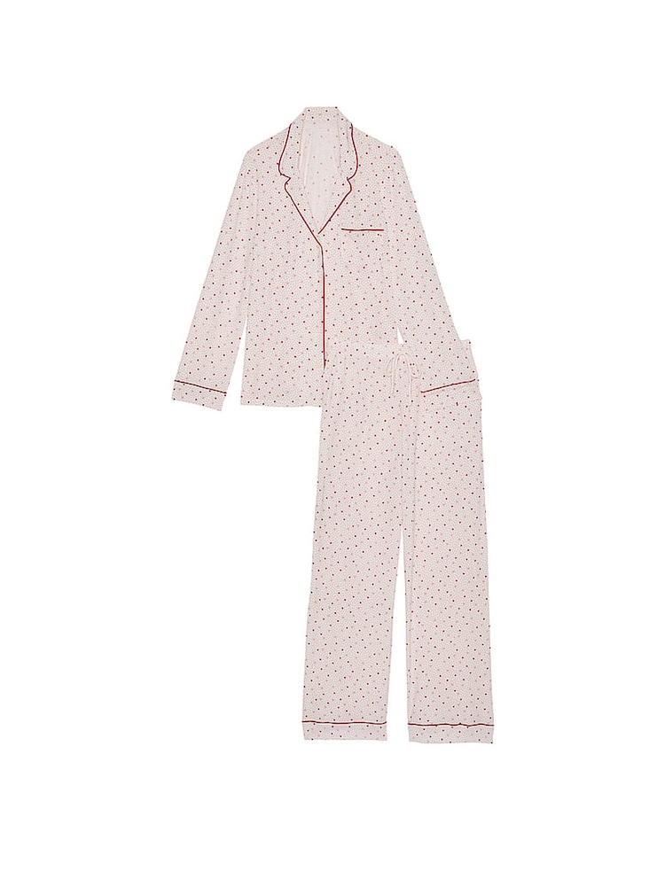 Victoria's Secret Coconut White & Lipstick Red Heart Dot Modal Long Pyjama Set - Image 3 of 3
