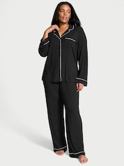 Victoria's Secret Black with Angel Pink Piping Modal Long Pyjama Set - Image 1 of 3