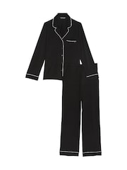 Victoria's Secret Black with Angel Pink Piping Modal Long Pyjama Set - Image 3 of 3