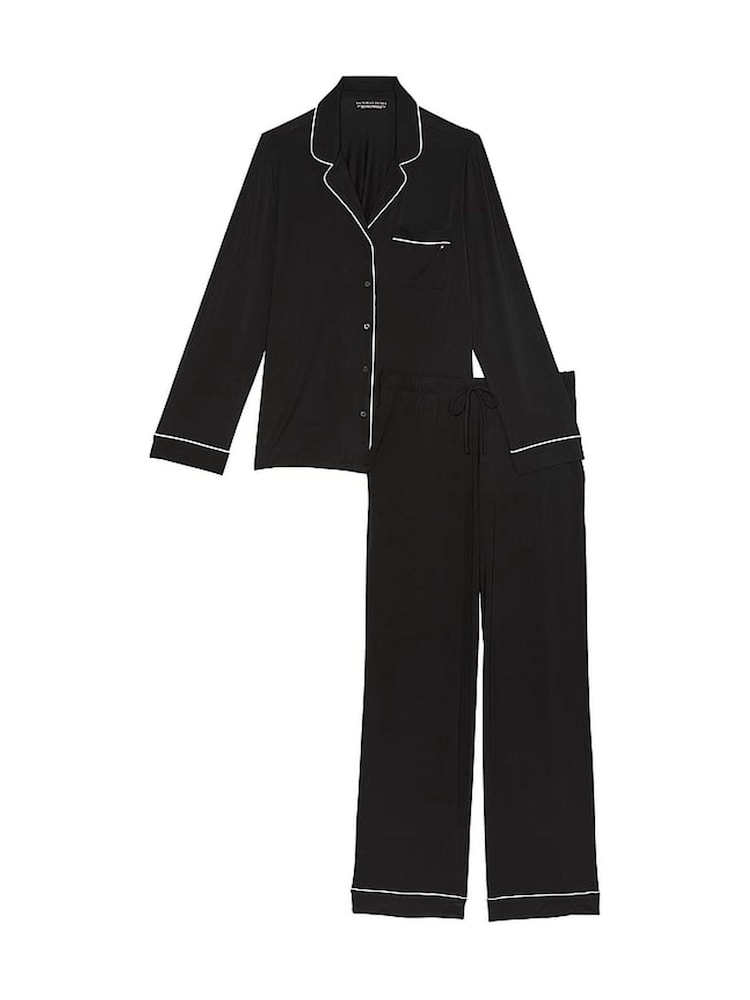 Victoria's Secret Black with Angel Pink Piping Modal Long Pyjama Set - Image 3 of 3
