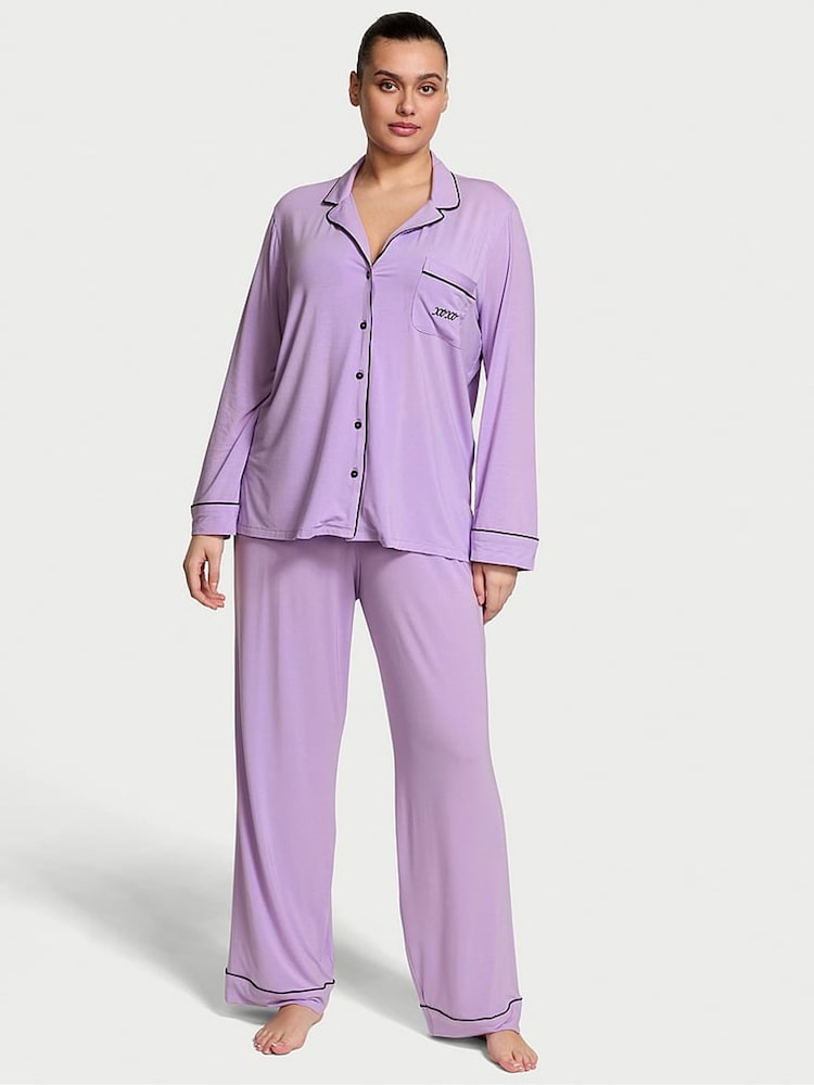 Victoria's Secret Charmed Violet Xoxo Pocket Purple Modal Long Pyjama Set - Image 1 of 3