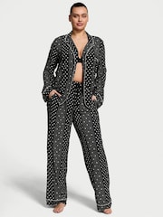 Victoria's Secret Black Dotted Stripe Modal Long Pyjama Set - Image 1 of 3