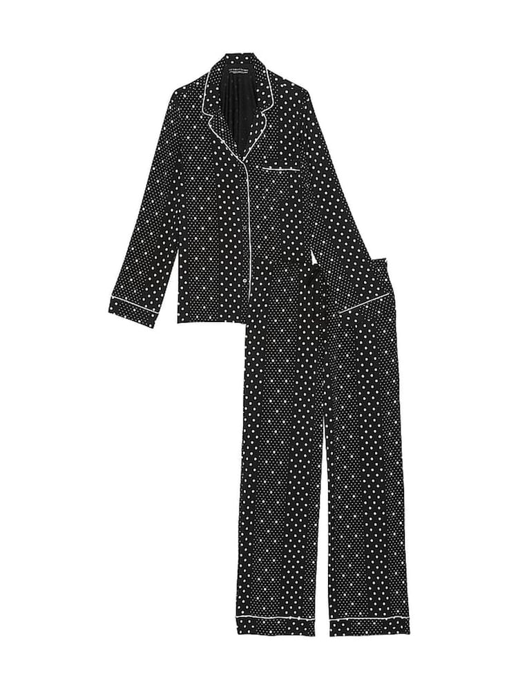 Victoria's Secret Black Dotted Stripe Modal Long Pyjama Set - Image 3 of 3