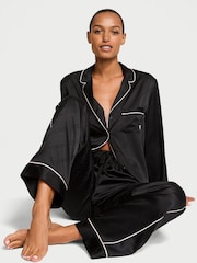 Victoria's Secret Black Diagonal Logo Satin Long Pyjama Set - Image 1 of 3