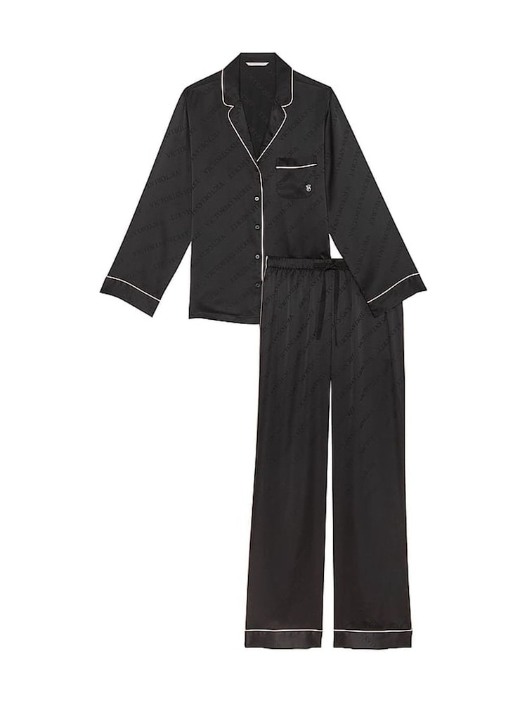 Victoria's Secret Black Diagonal Logo Satin Long Pyjama Set - Image 3 of 3 Victoria's Secret Black Diagonal Logo Satin Long Pyjama Set - Image 3 of 3
